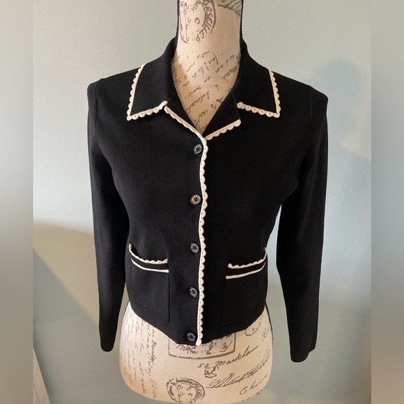 Sandro Leanna Cropped Scalloped-Trim Cardigan size 2 - Picture 5 of 14